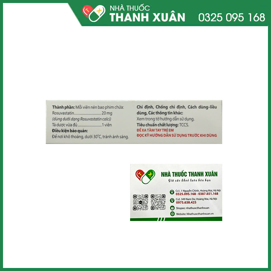 Rosuvastatin 20 thuốc điều trị rối loạn mỡ máu